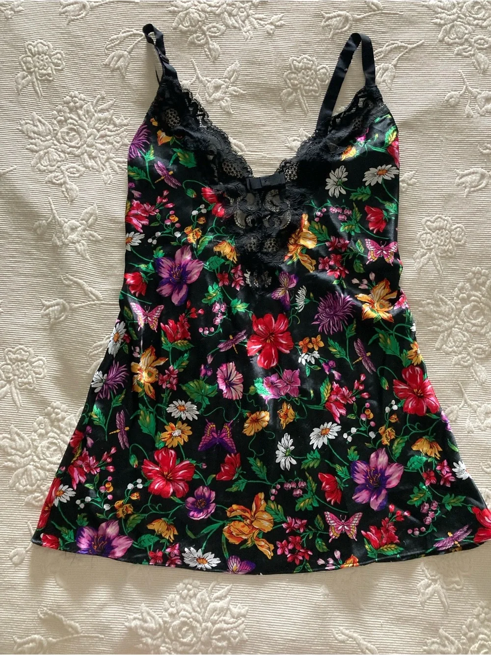 Victoria's Secret Black Floral Lace-Trim Camisole